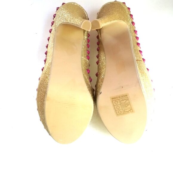 "Ami Clubwear" Size 6.5 Stripper Platform Pumps Heels Gold Sparkle, Pink Bubbles - Picture 11 of 15